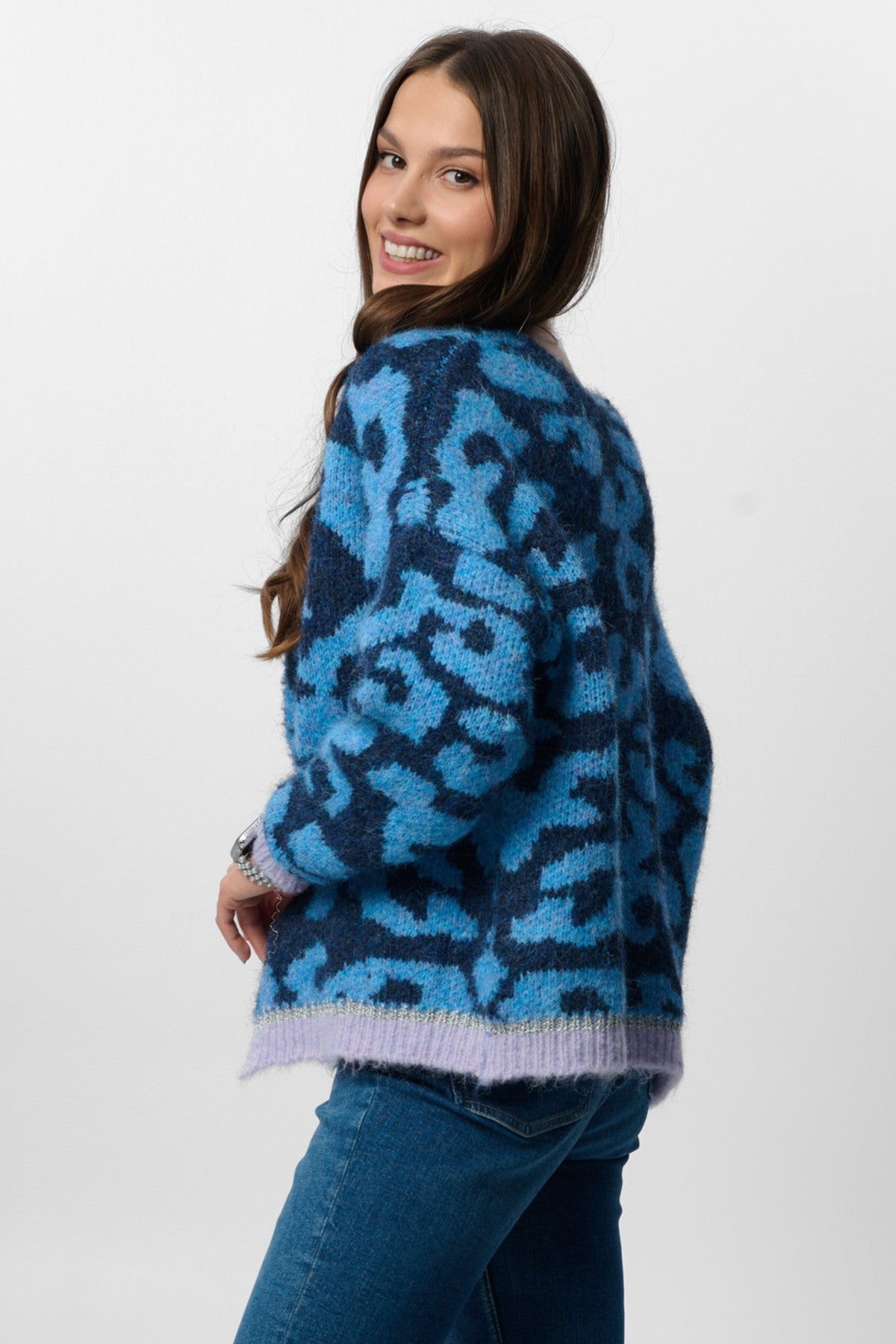 Animal Print Mohair Cardigan - Blue