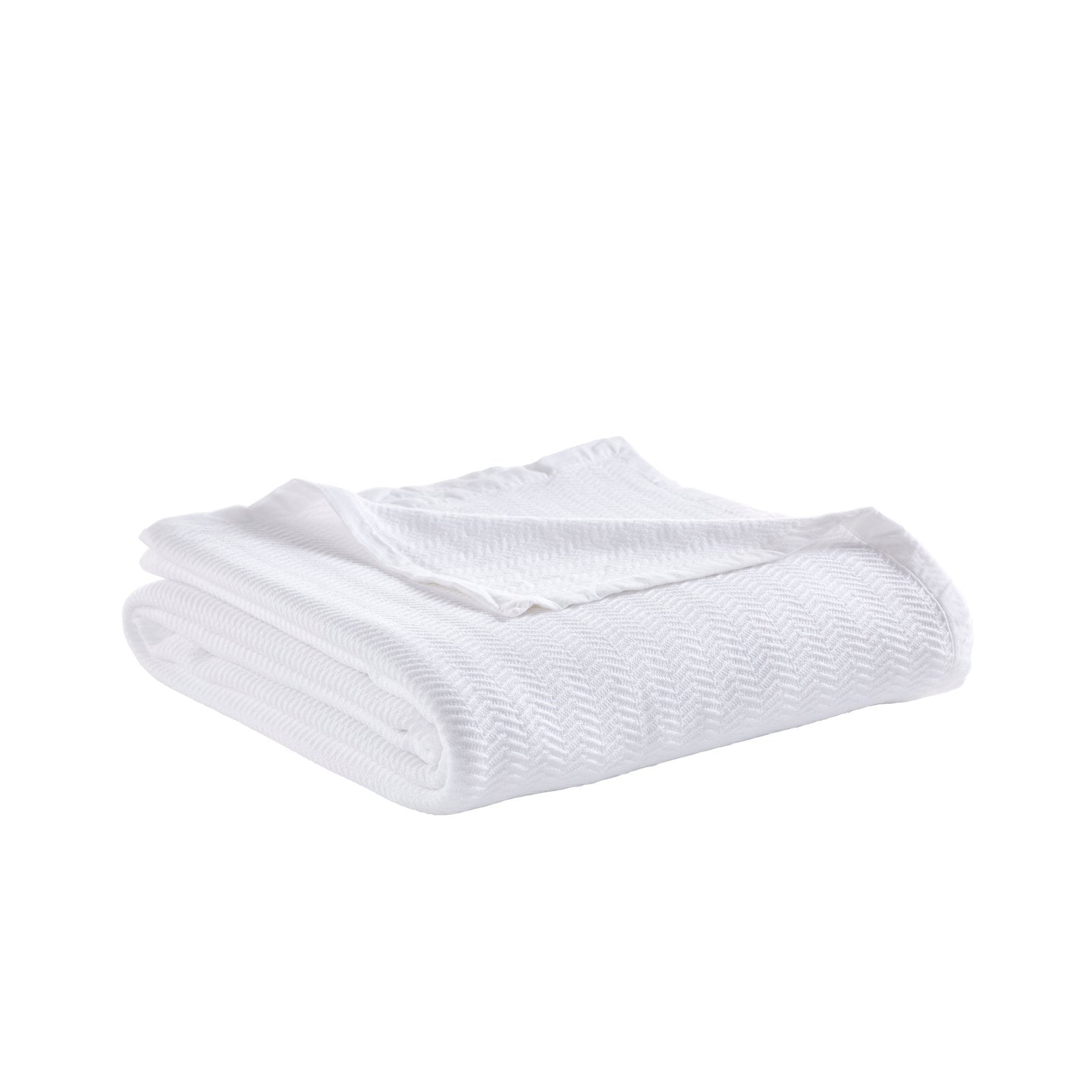 BL-853-11096_3|Neatly folded white textured blanket, ready to provide cozy warmth and enhance any bed or sofa with its soft weave.