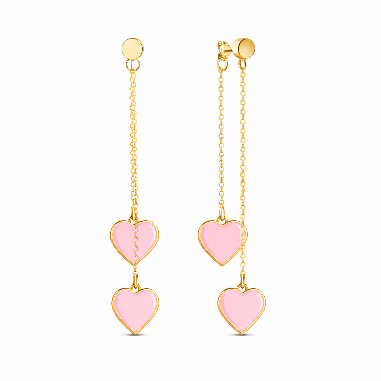 Single Hearted Girl Double Sided Pink Heart Charm Earrings