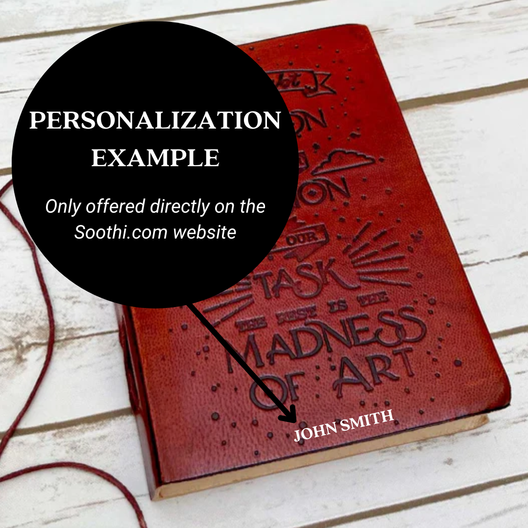 Handcrafted leather-bound diary with inspirational cover text – eco-conscious gift for seekers and storytellers