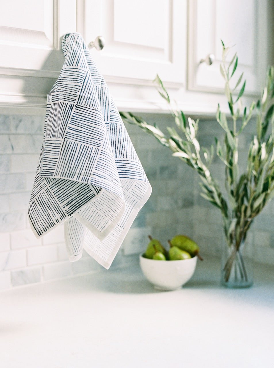 Tea Towel Set - Lotus & Stripe, Navy - The Mended Company