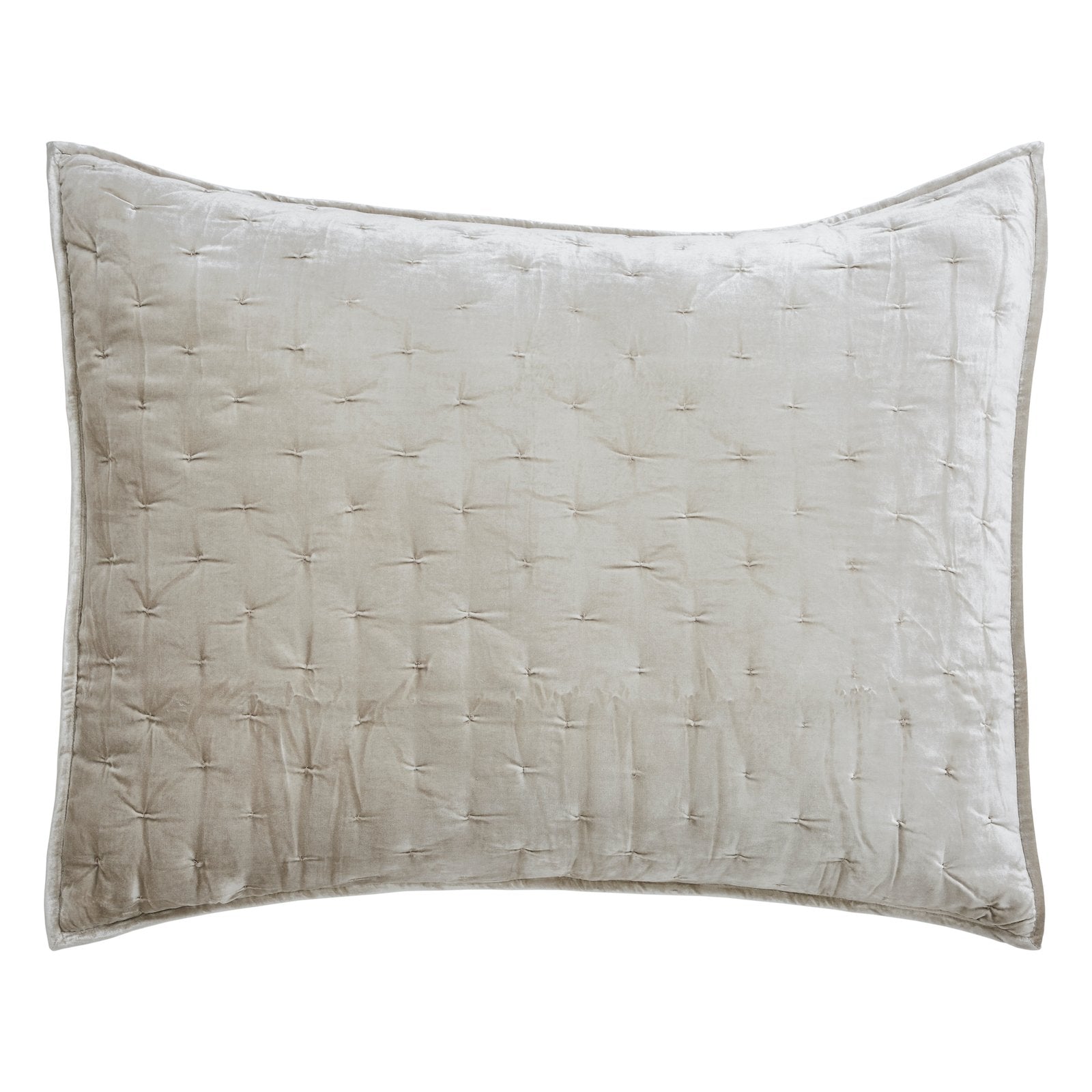 DE-312-3137_1|Sophisticated light beige velvet quilted bed pillow sham, rectangular shape, plush fabric with subtle grid tufting detail.