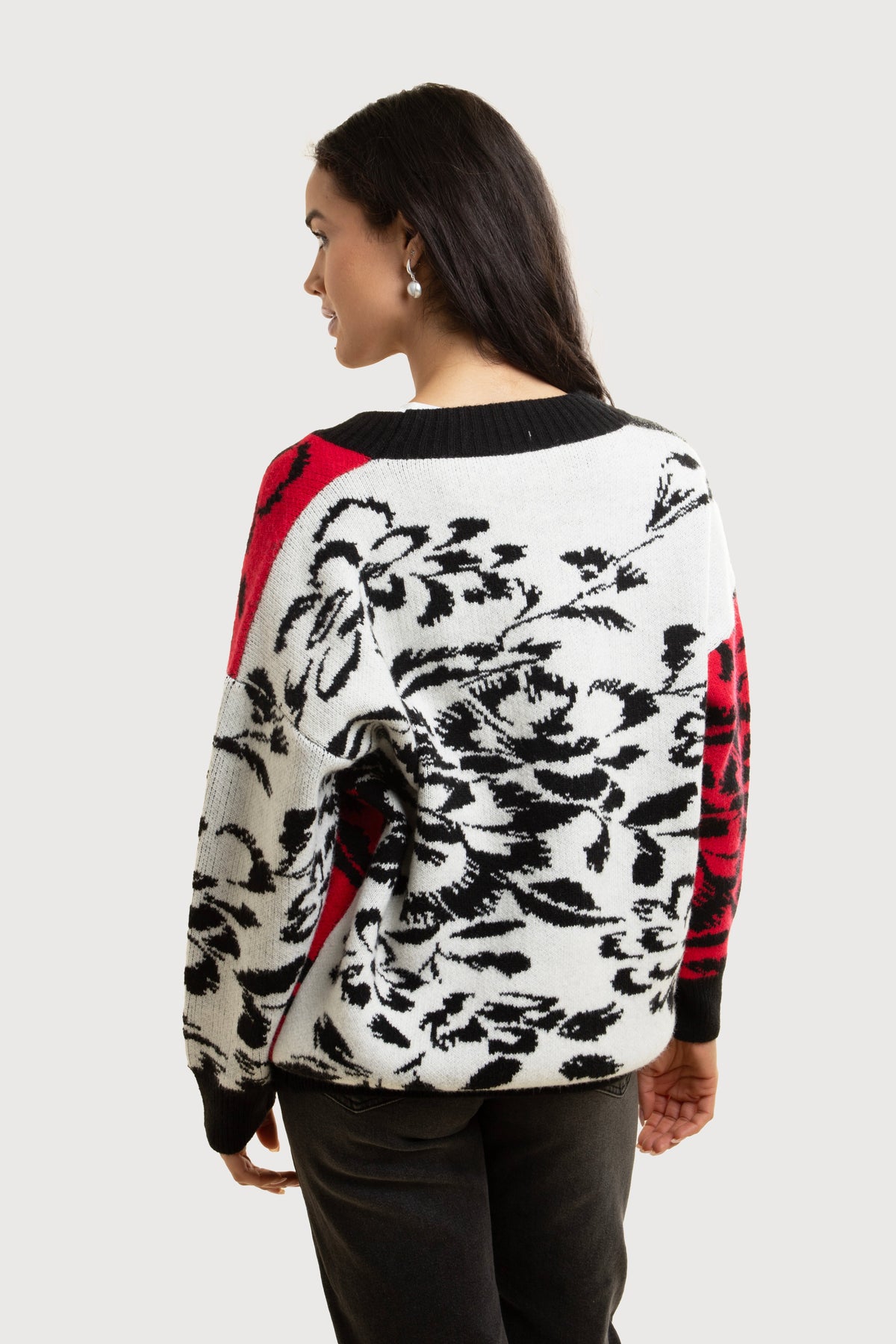 Floral Plaid Cardigan - Red