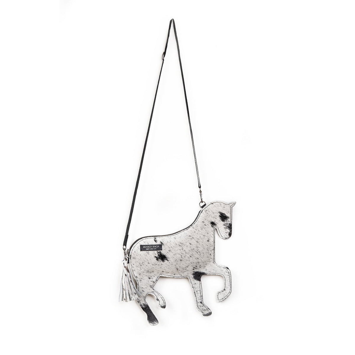 Horsie in Salt and Pepper Hair on Leather