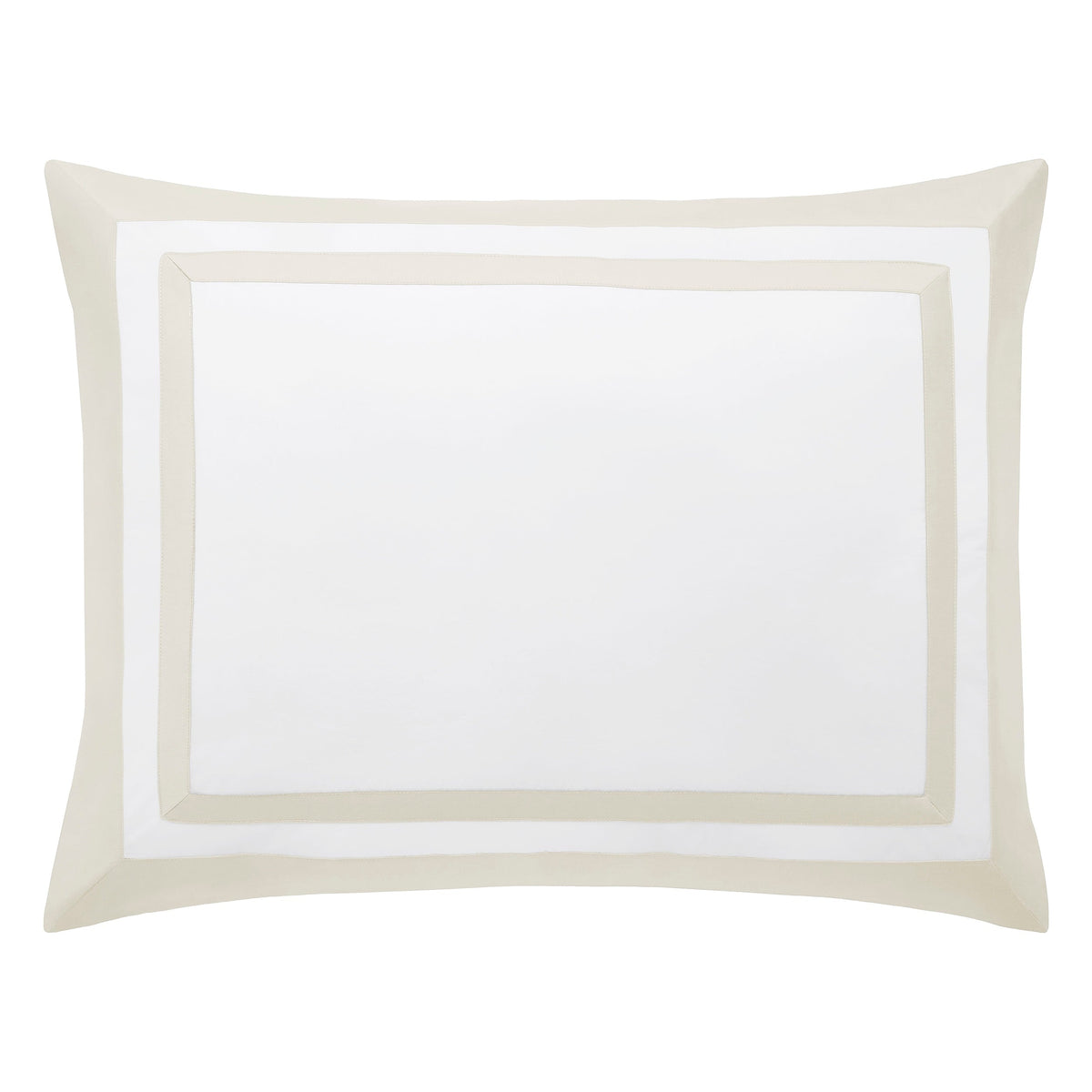 SS-061-2026_1|Sophisticated pure white cotton duvet cover with stylish beige double-stitched border, adding elegance to any bed.