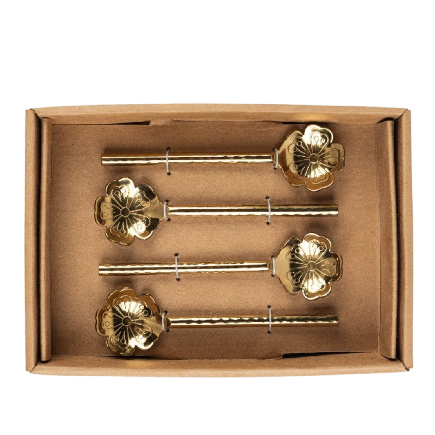 S/4 Flower Shaped Brass Cocktail Spoons