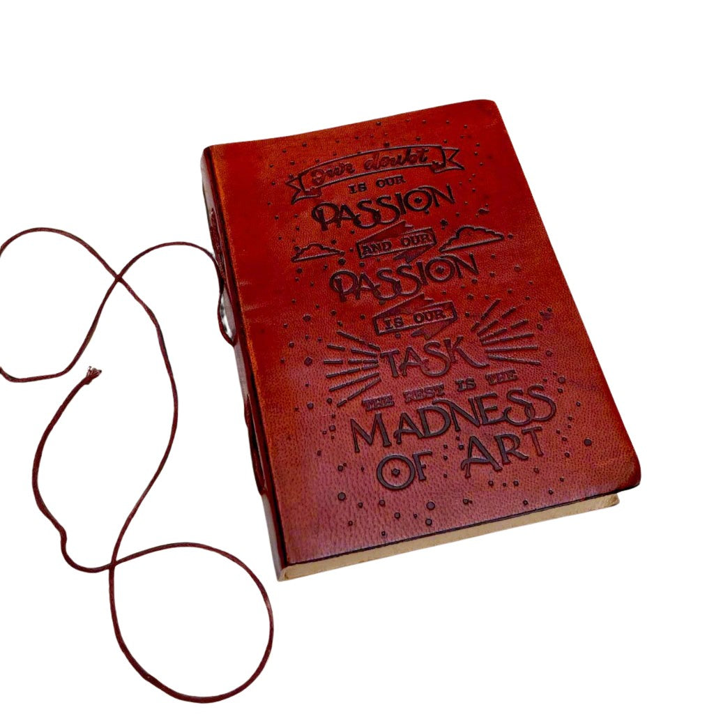Artisan leather notebook with inspirational quote – perfect for drawing, painting, or daily journaling
