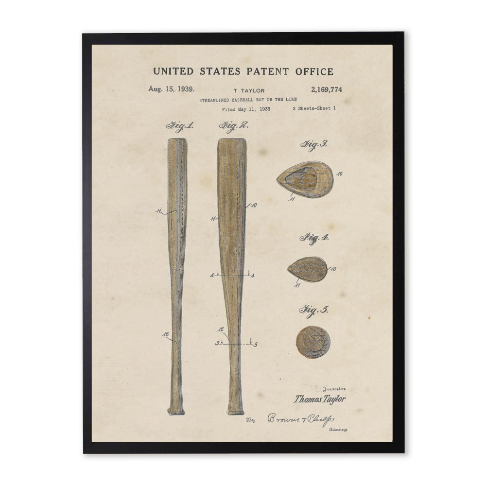 Baseball Bat Patent in Black Frame