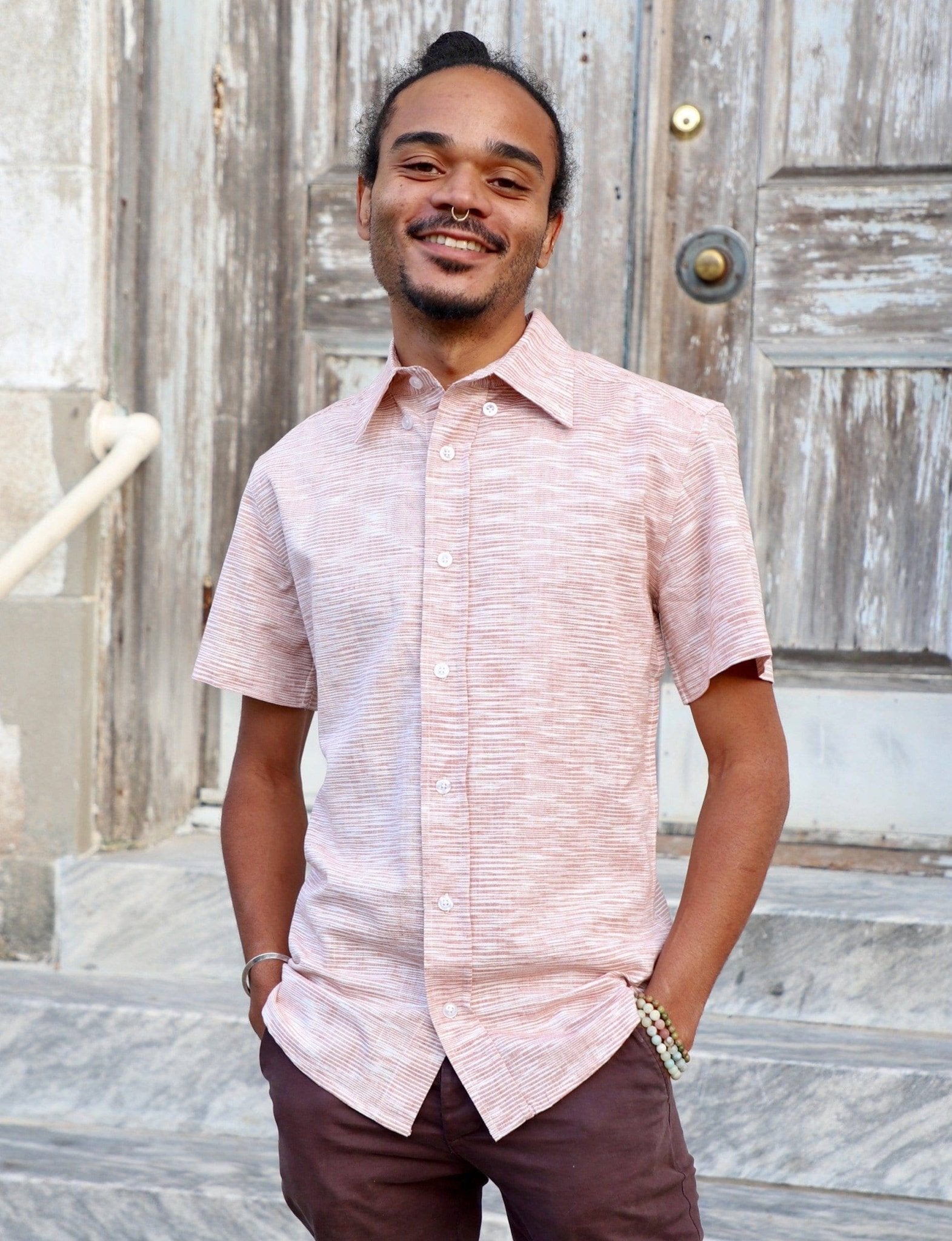 Salmon Men's Button Down Shirt - Passion Lilie