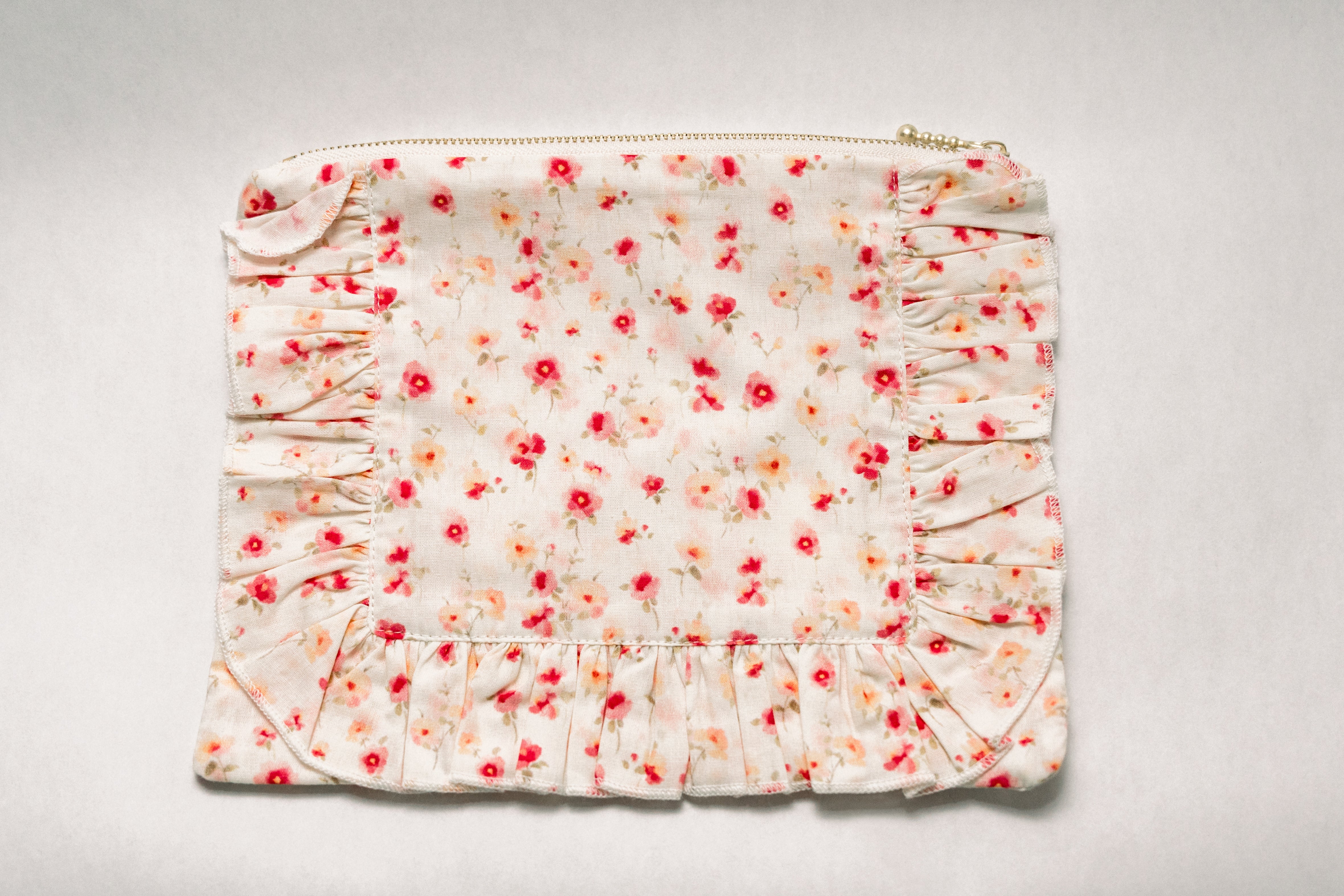 Sunset Petal | Timeless Floral Ruffle Zipper Pouch