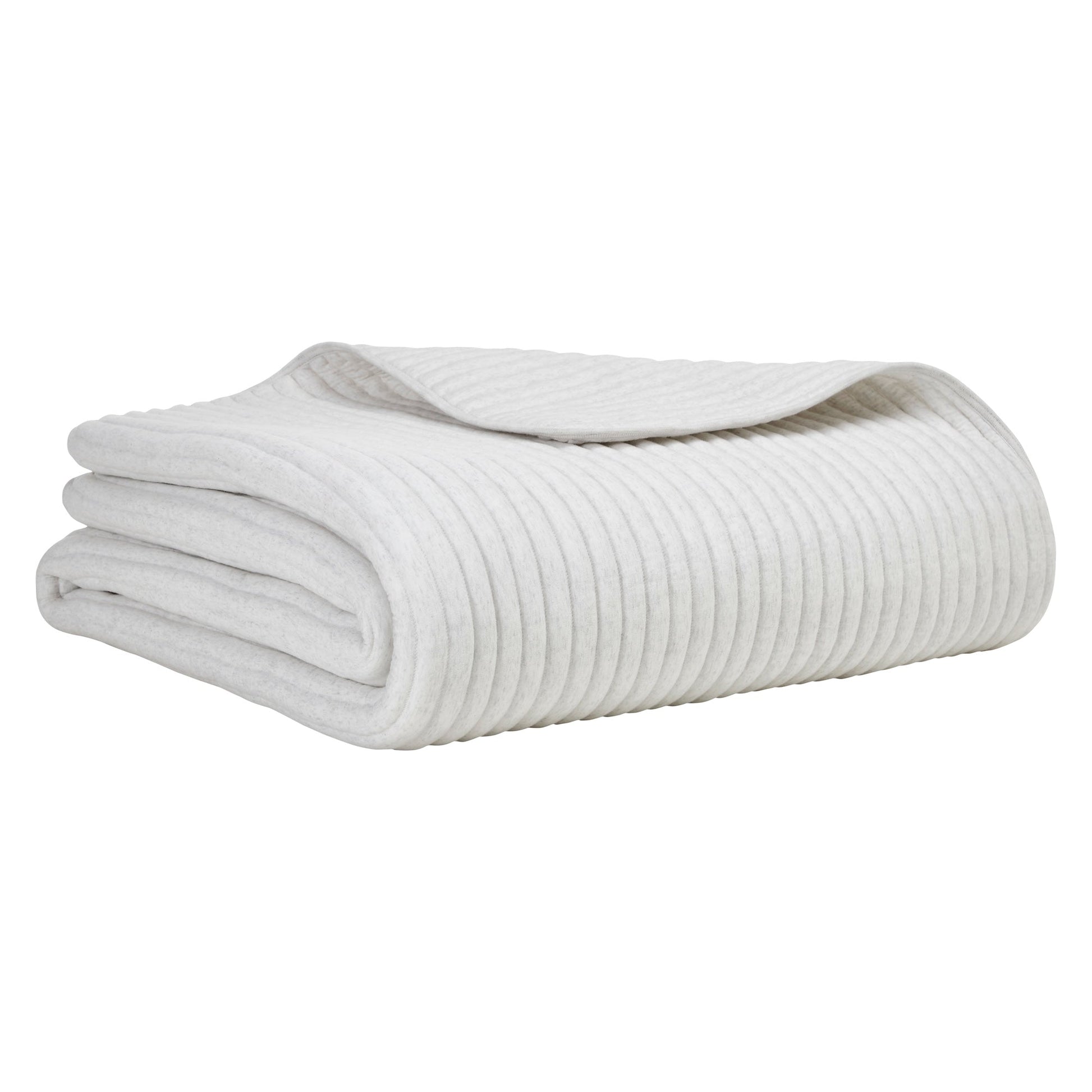 QT-374-11096_6|Beautifully folded light grey ribbed quilt, showcasing its soft texture and inviting warmth. Perfect for a cozy bedroom.
