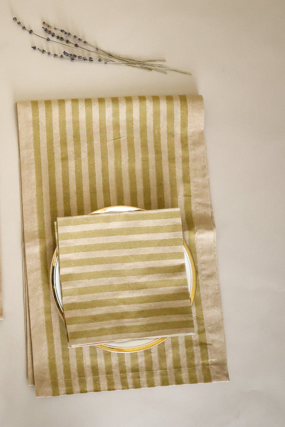 Oh! Stripes (Lime) Block Print Napkins, Set of 4