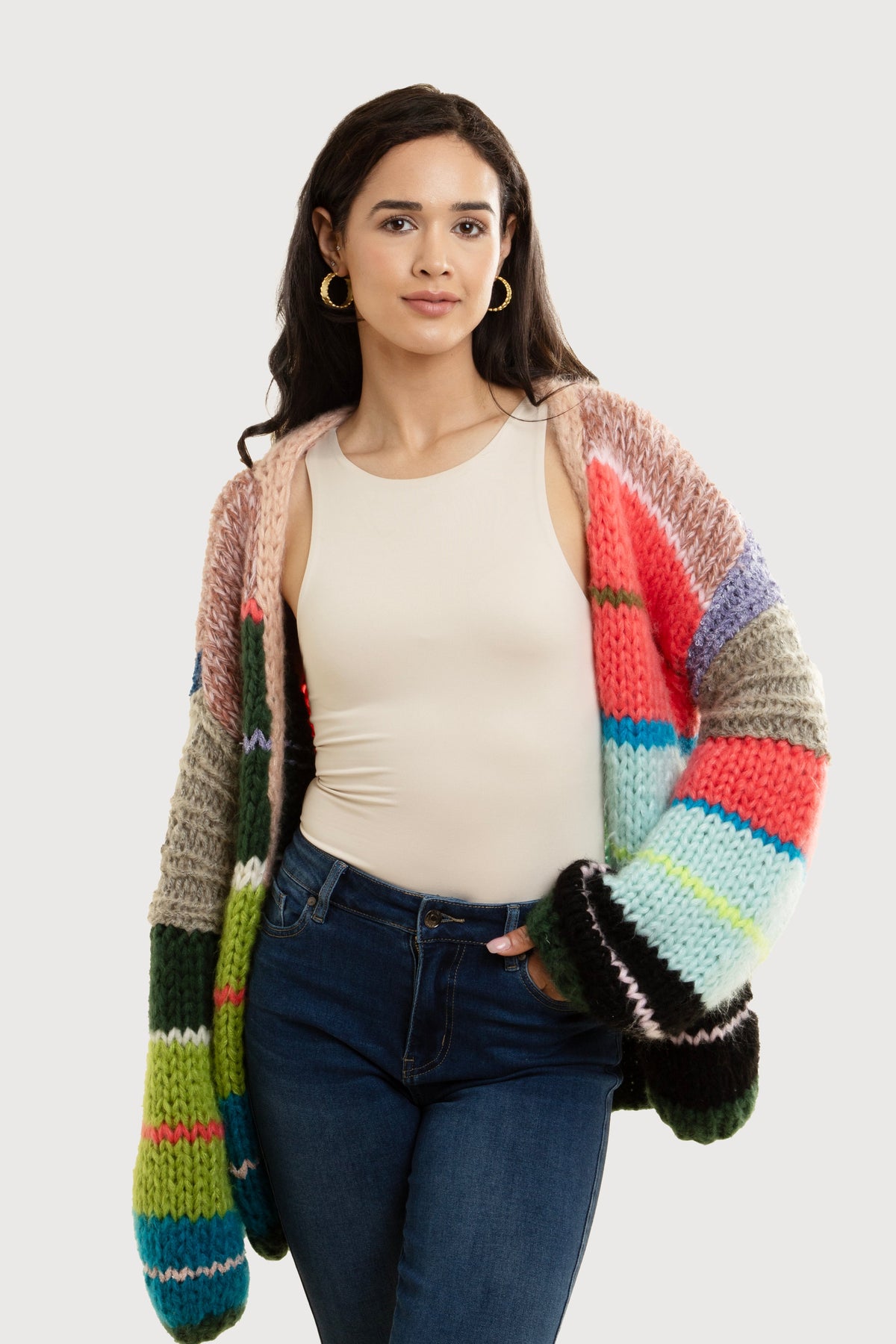Knitted Rainbow Multitoned Cardigan - Multi