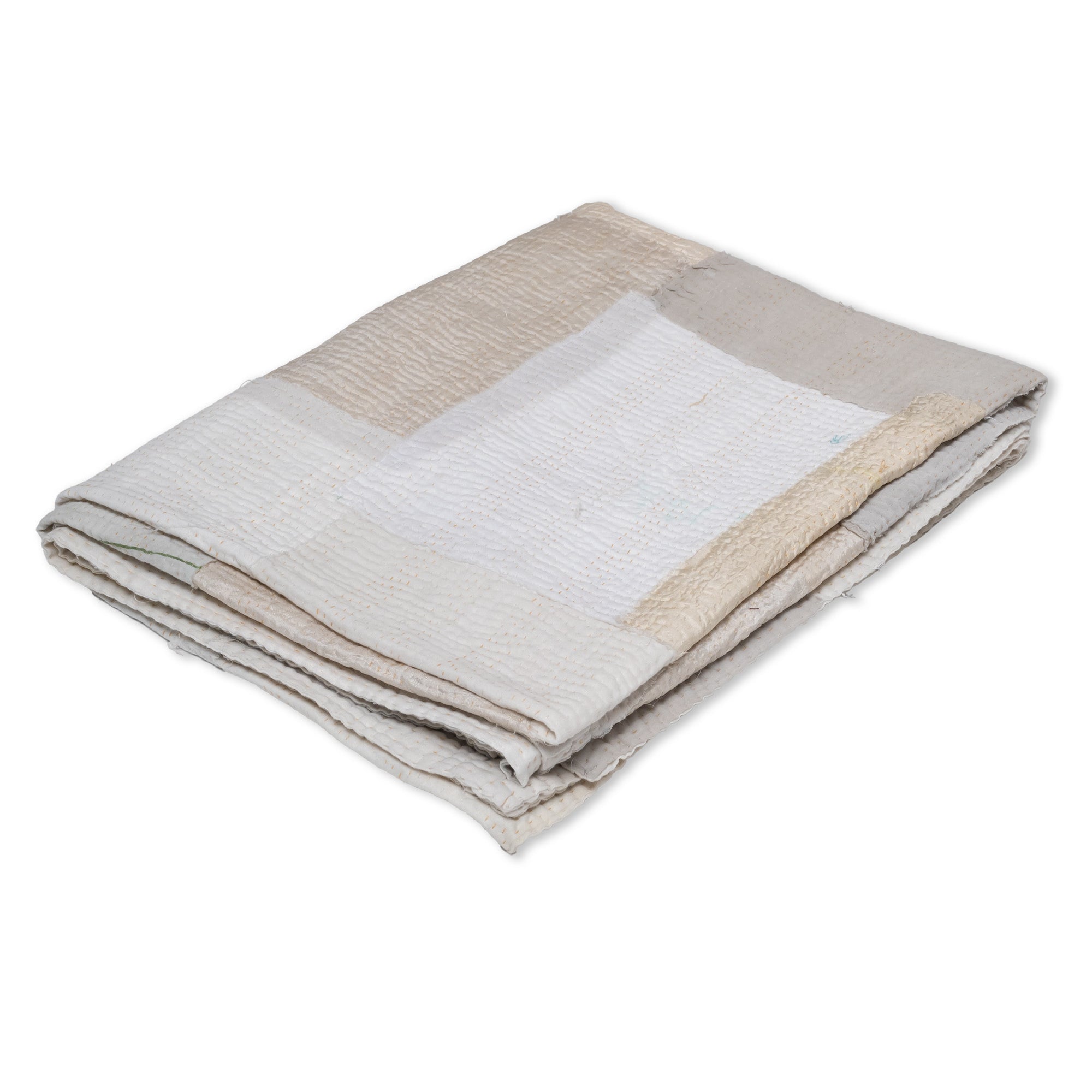 Gray Mist Fray Patch Kantha Throw