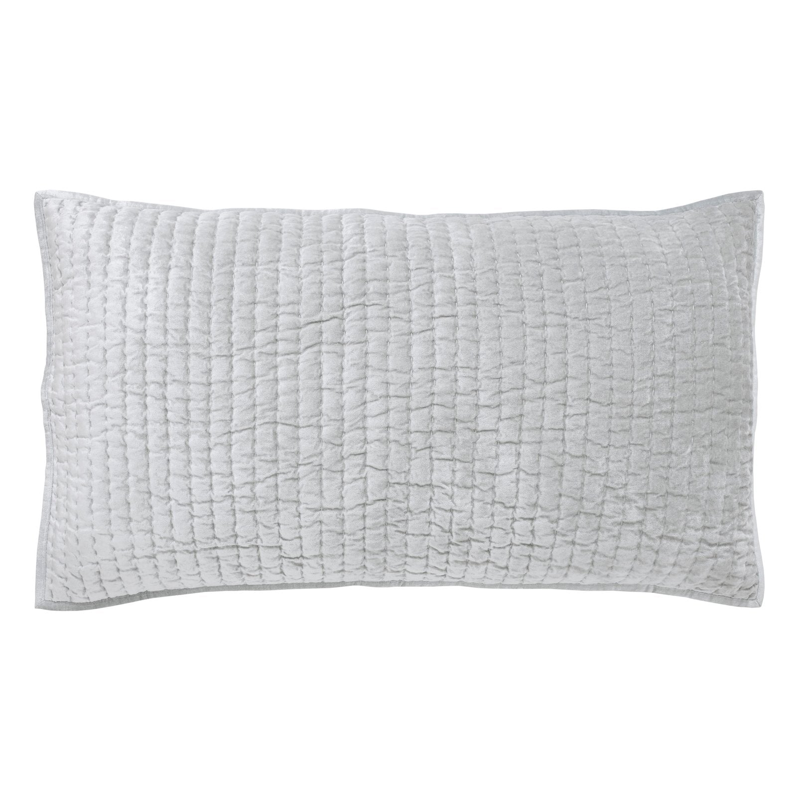 KS-352-2036_1|Light grey quilted pillow sham with a subtle grid pattern, perfect for adding soft texture and comfort to a bed.