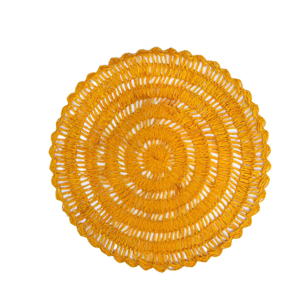 Buriti straw placemat handwoven from natural Brazilian palm fiber in mustard by Talah Home