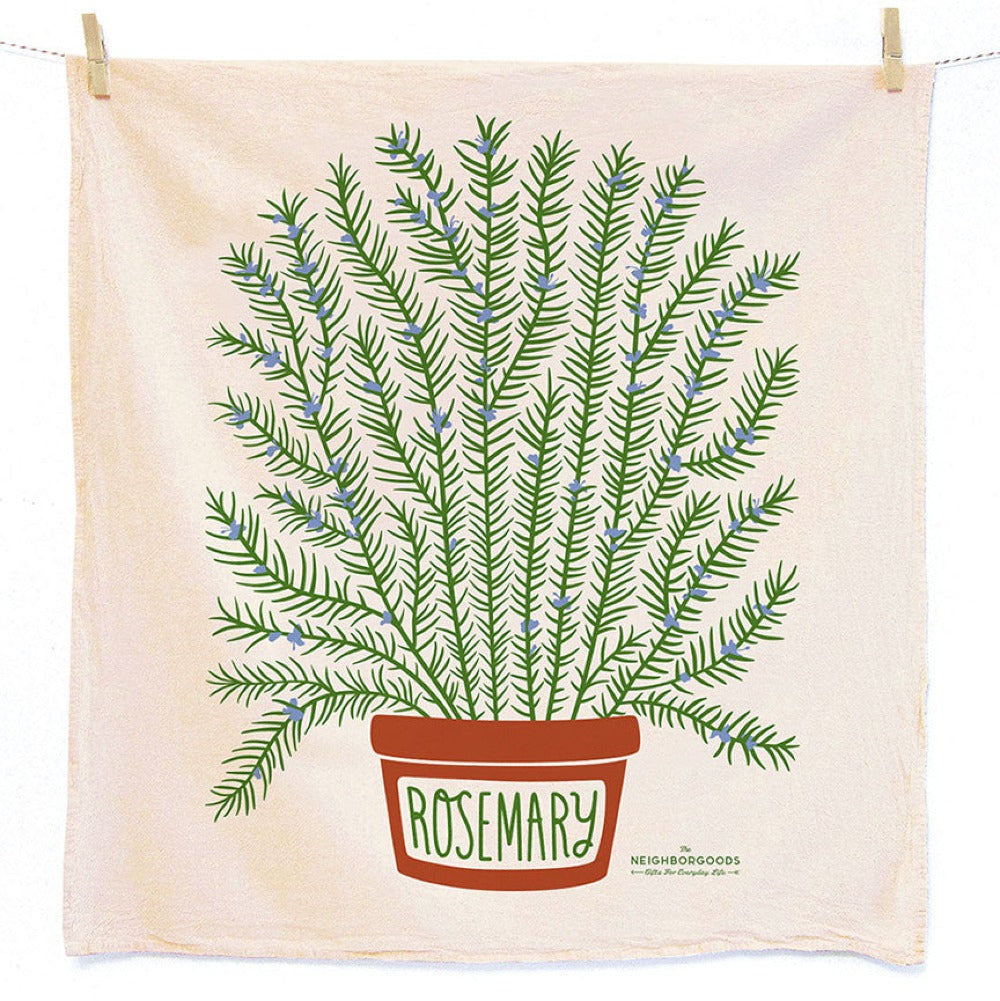 Cotton dish towel with rosemary design