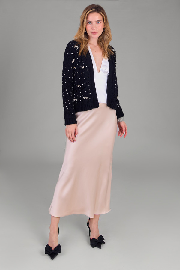 Bow Jeweled Cardigan - Black