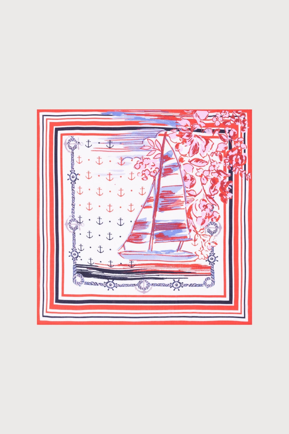 Nautical Bloom Bandana - Red Multi