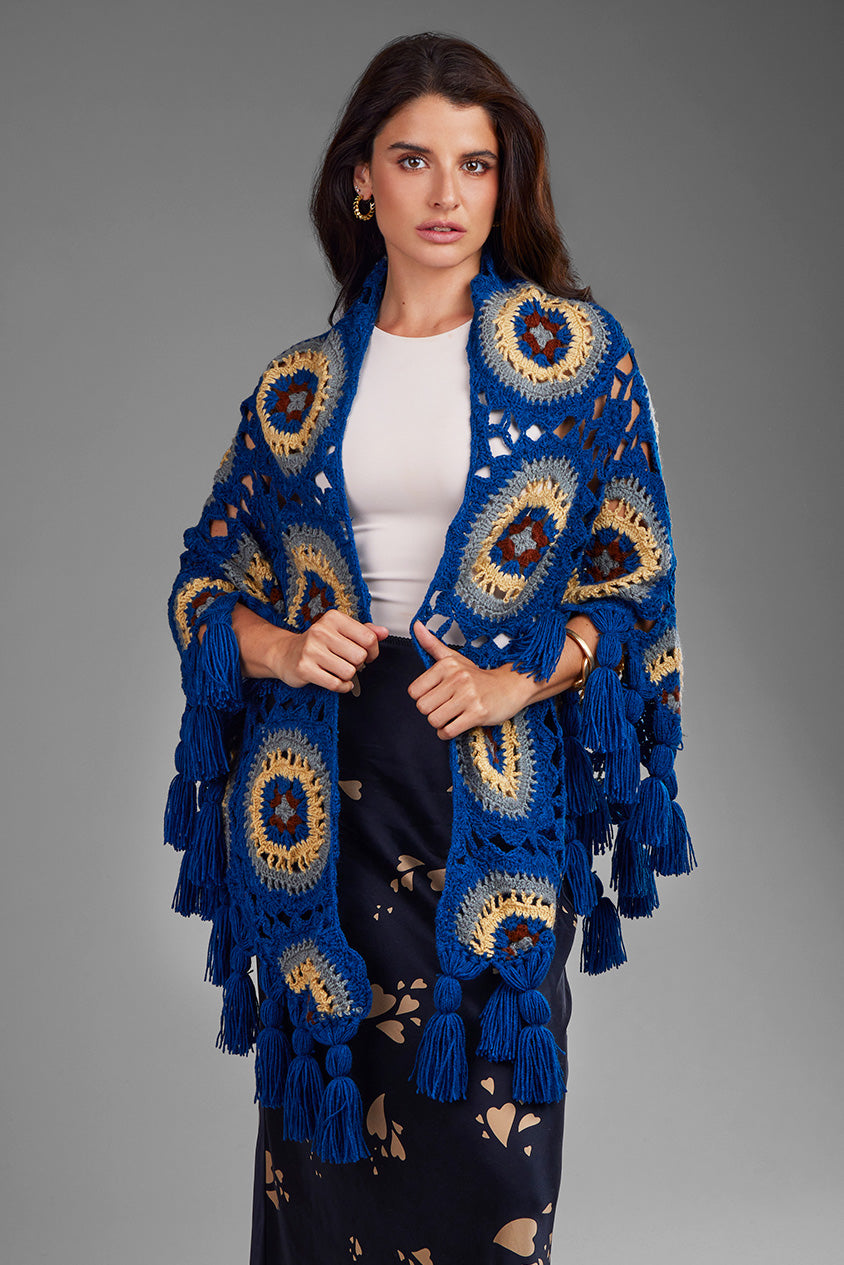 Crocheted Sunshine Shawl - Denim Blue