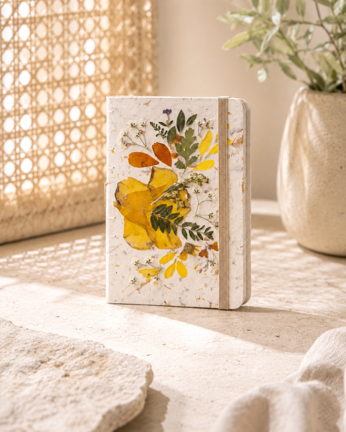 Handcrafted Journal with Pressed Flowers 5x8