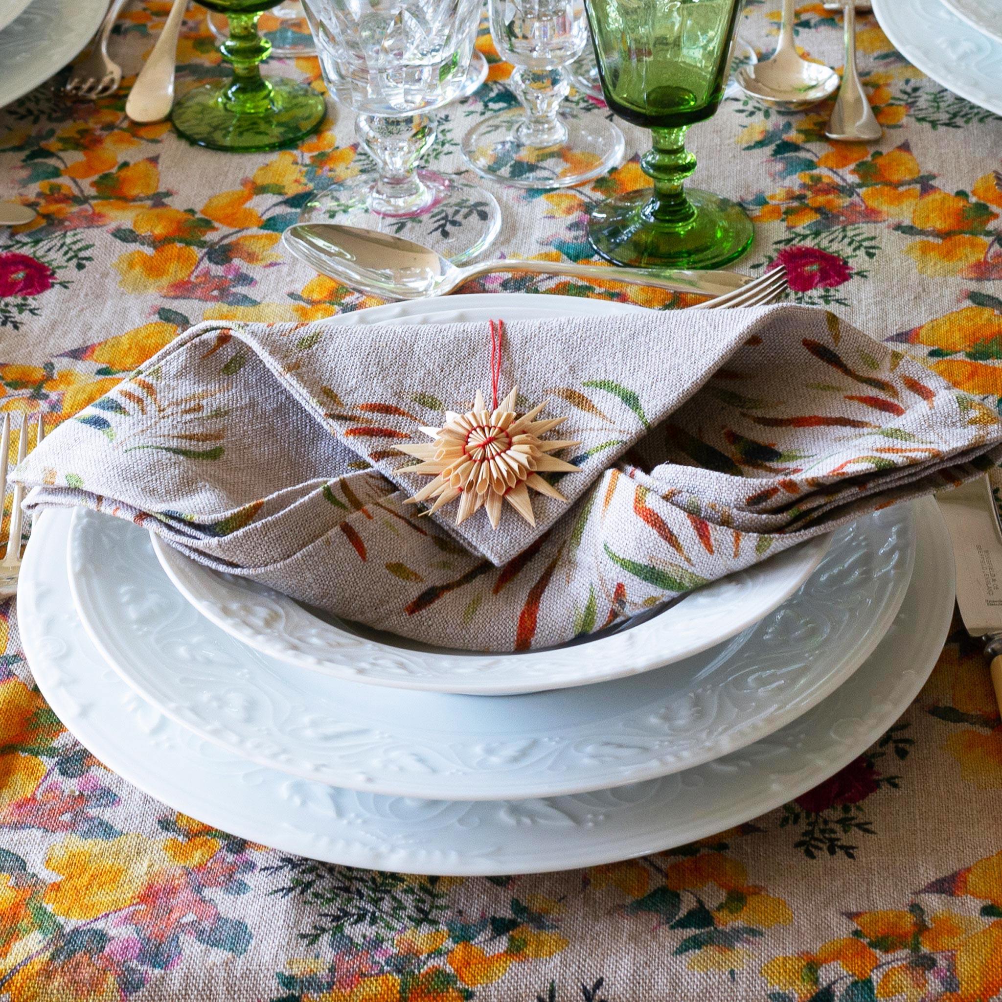 Organic Linen Napkin in Red Palm - Thumbnail 4