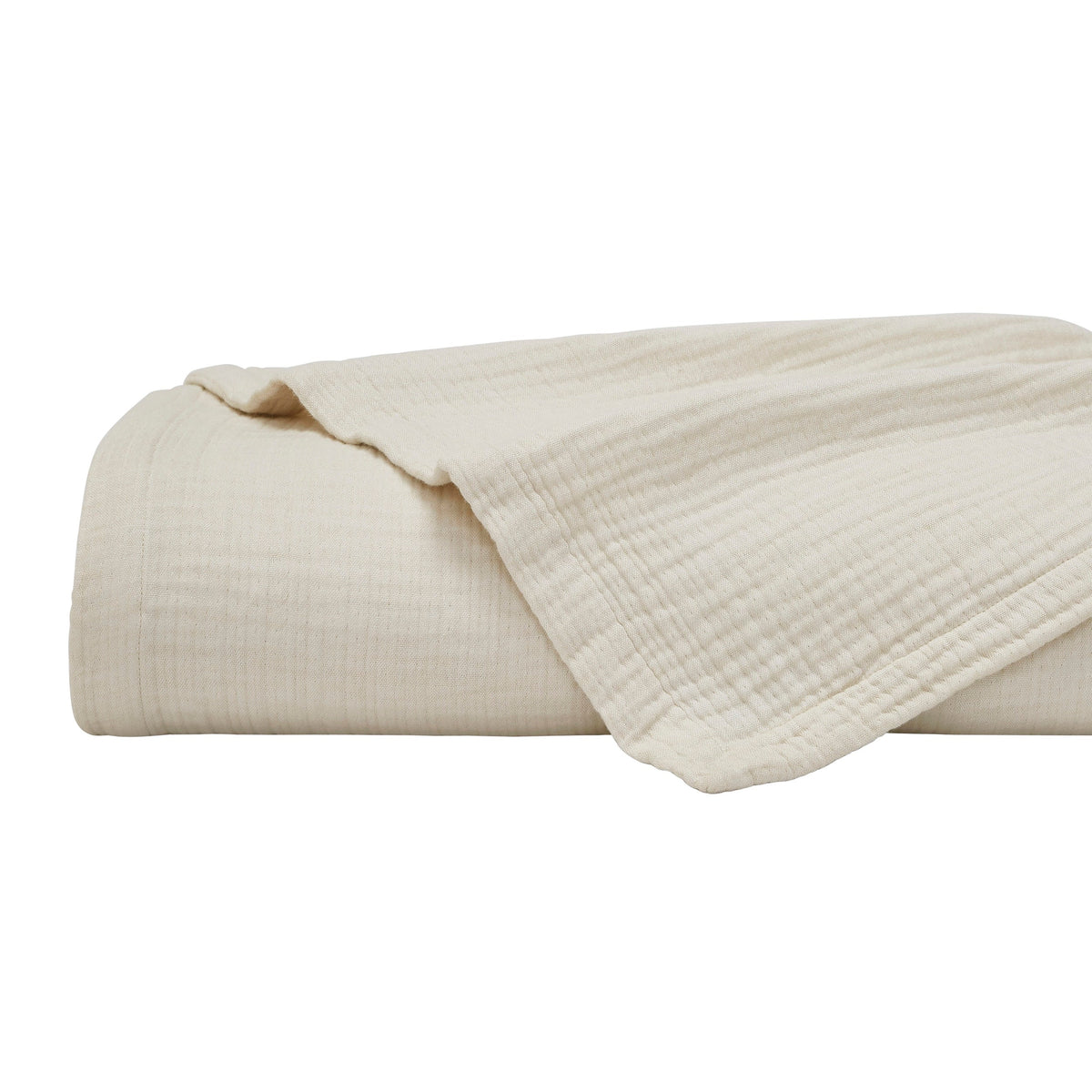 BL-862-11096_6|Neatly folded cream cotton blanket with a soft, textured finish, ideal for cozy bedroom decor or a lightweight, breathable throw.