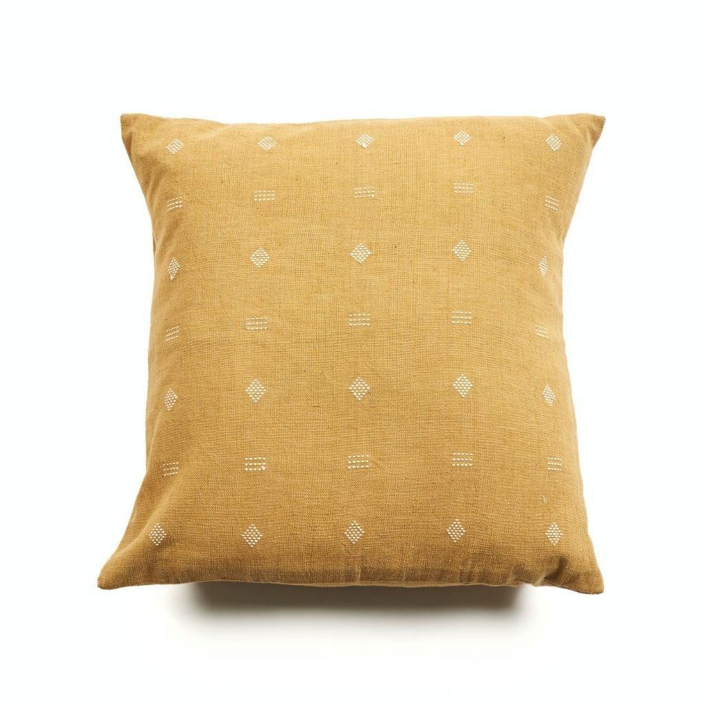 Chokor Nira Ochre Organic Cotton Handloom Pillow - Thumbnail 5
