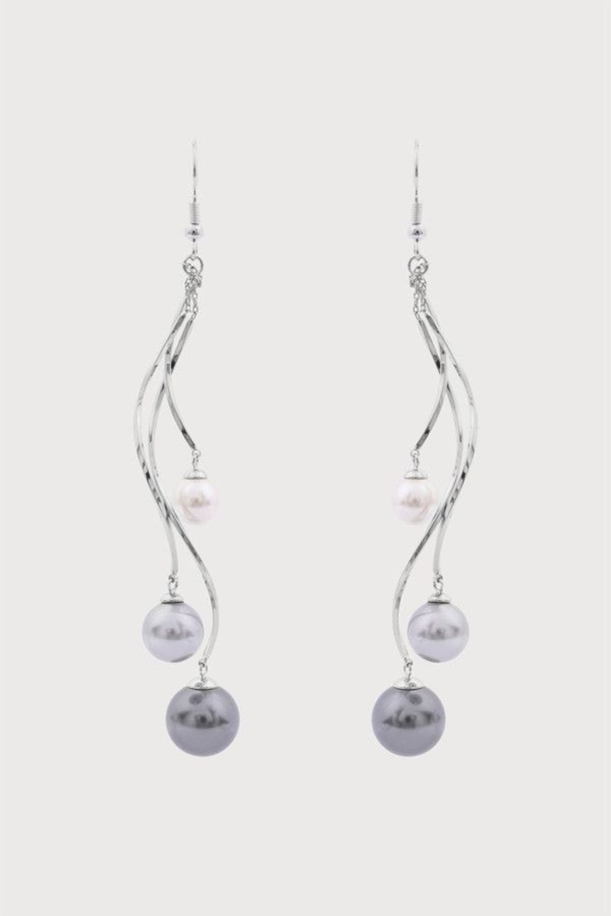 Silver Tide Pearl Drop Earrings - Silver