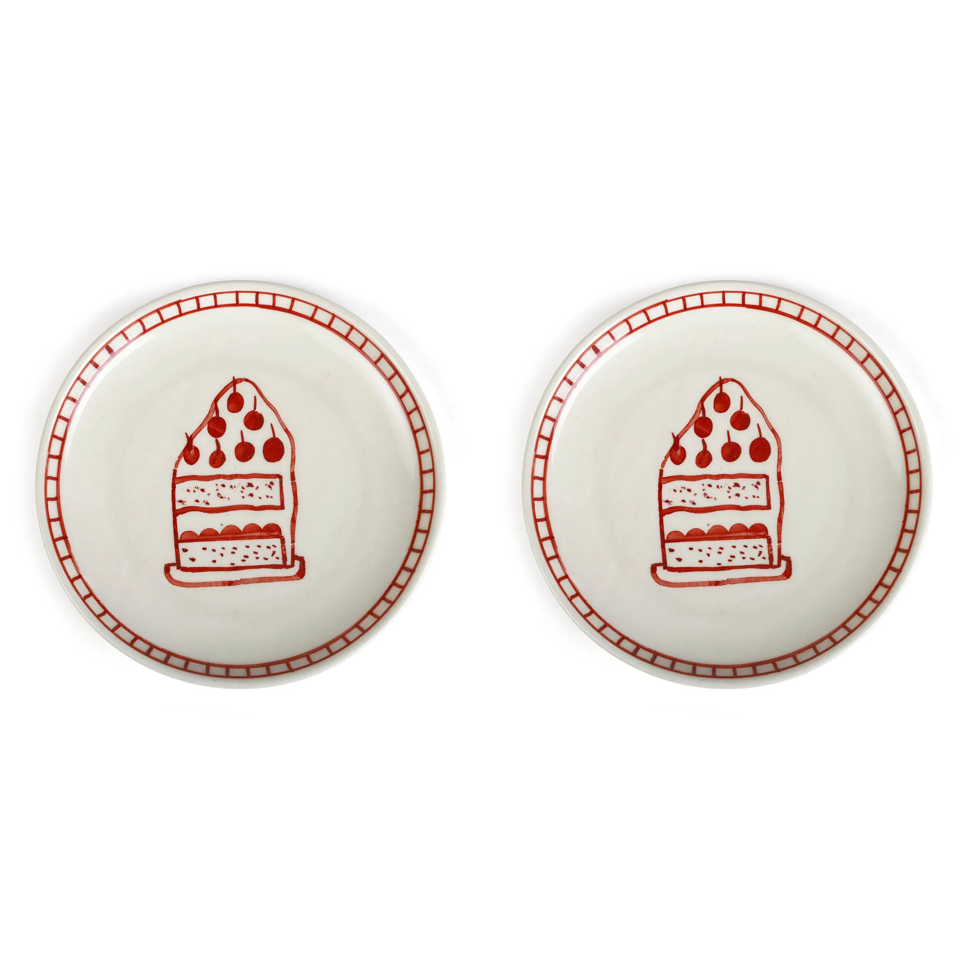 S/2 Ceramic Celebration Dessert Plate - Red