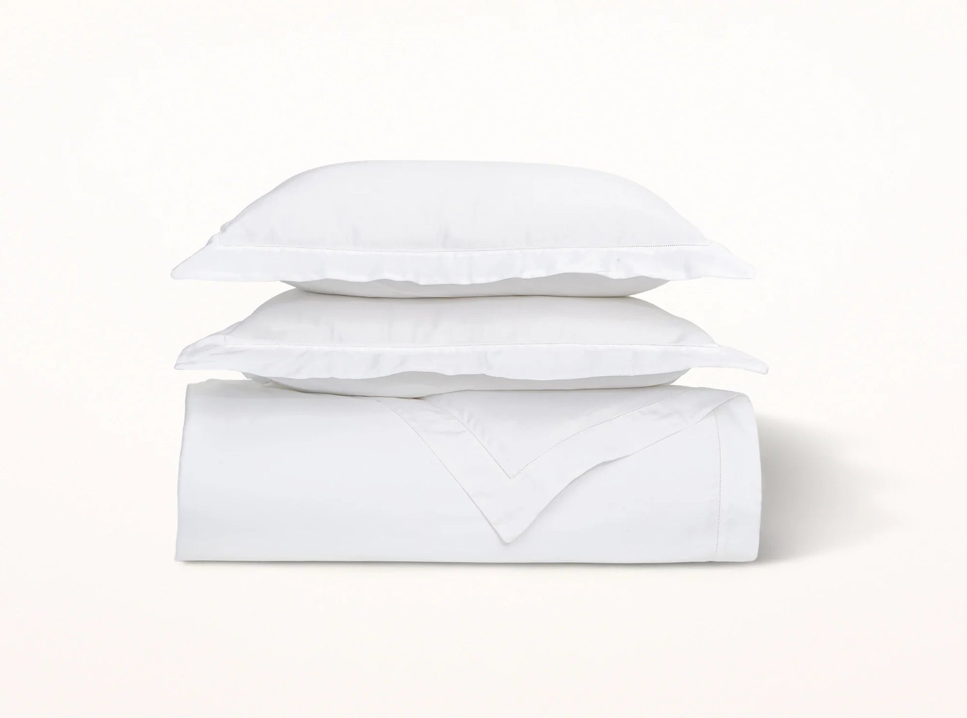 Organic cotton sateen hemstitched duvet cover in white - luxury bedding made in Portugal.