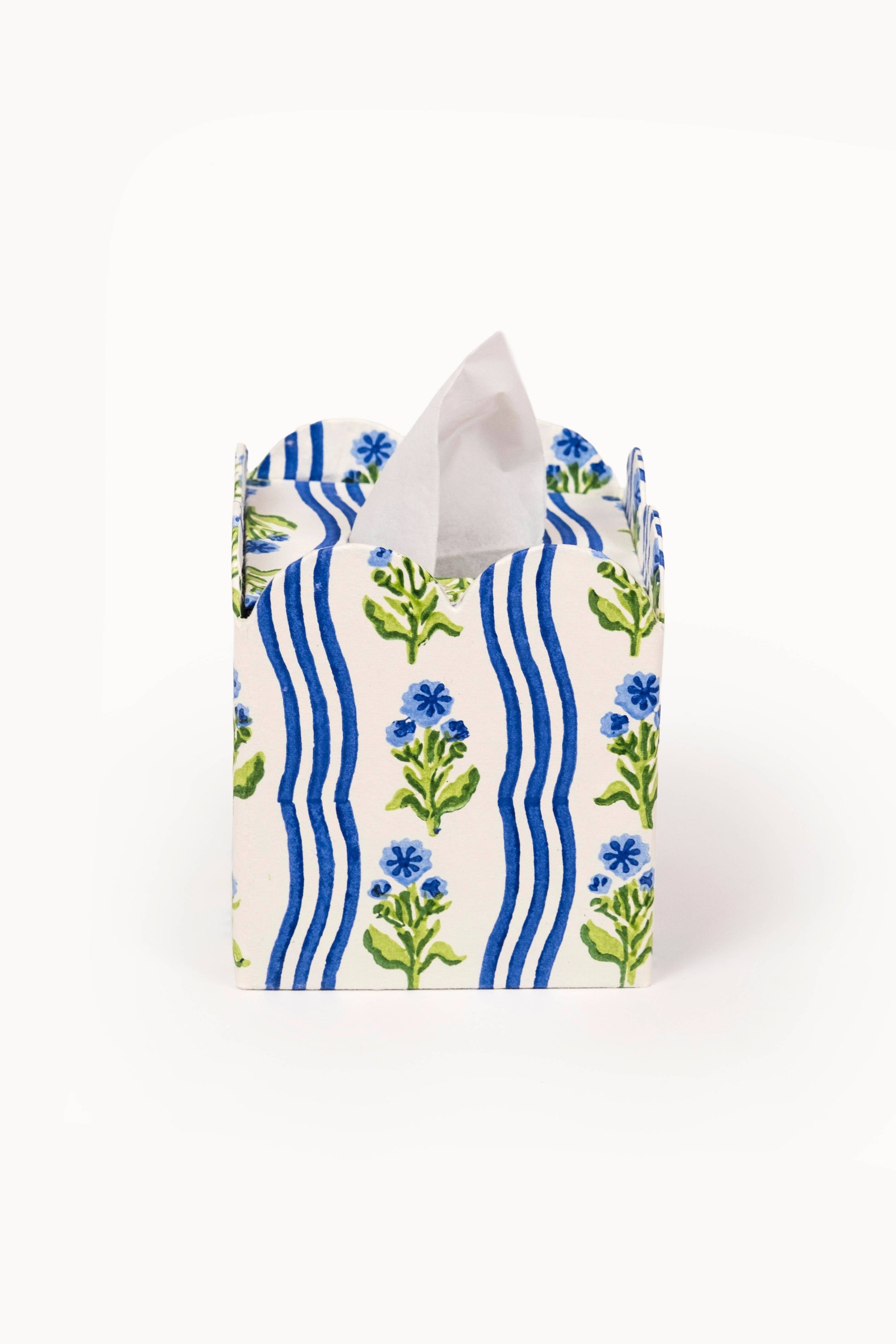 Block Print Tissue Box Cover- Leher Blue (Collapsible)