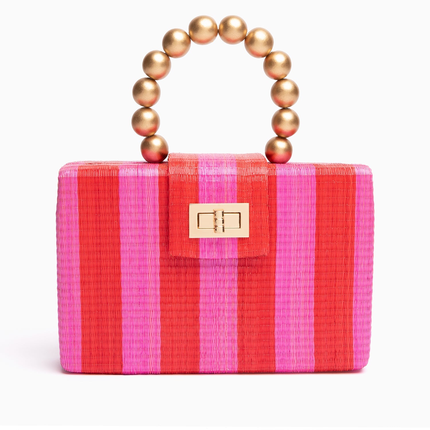 THE LOUISA Red & Pink Stripe Woven Straw Clutch Bag