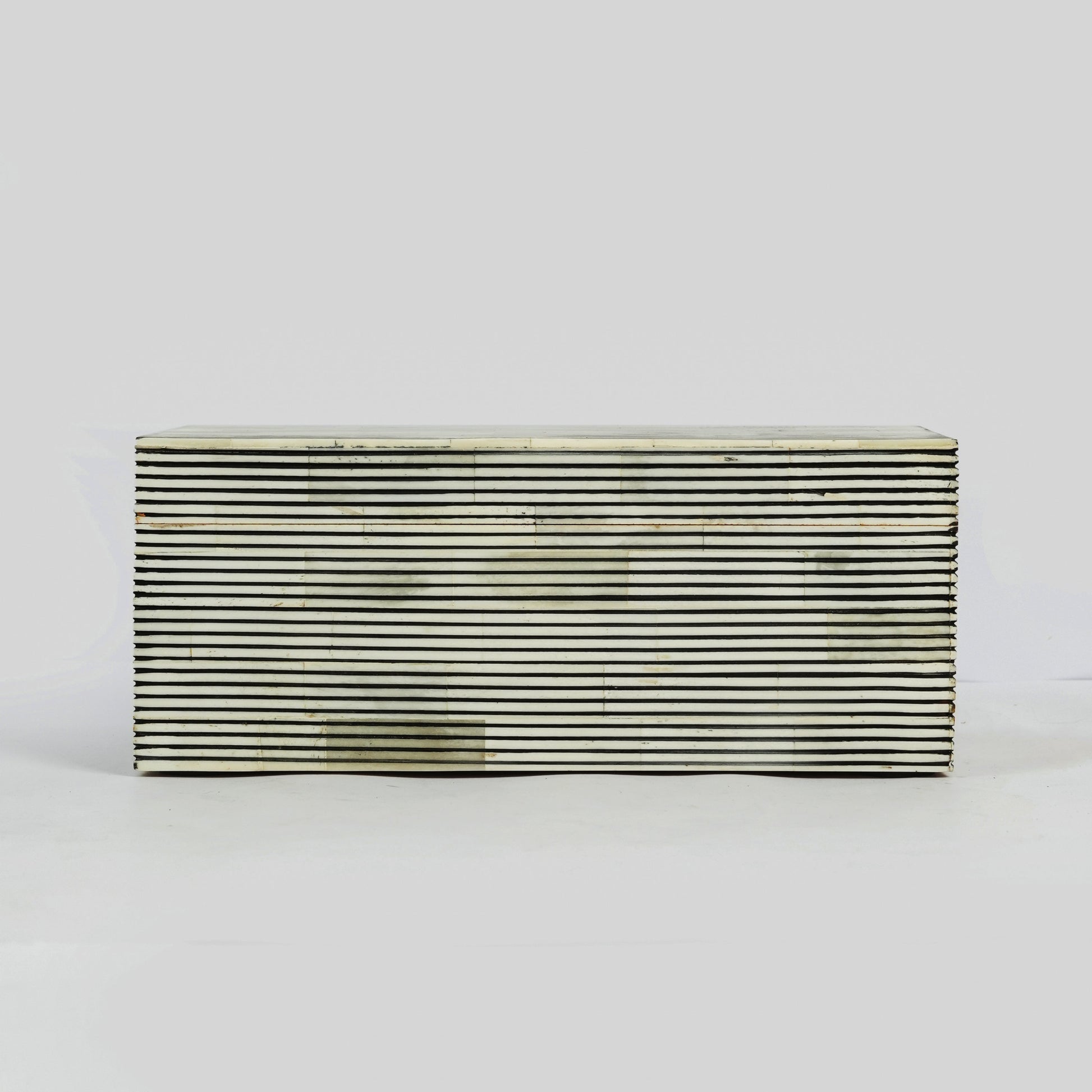 Natural finish pinstripe bone inlay storage box with lid open