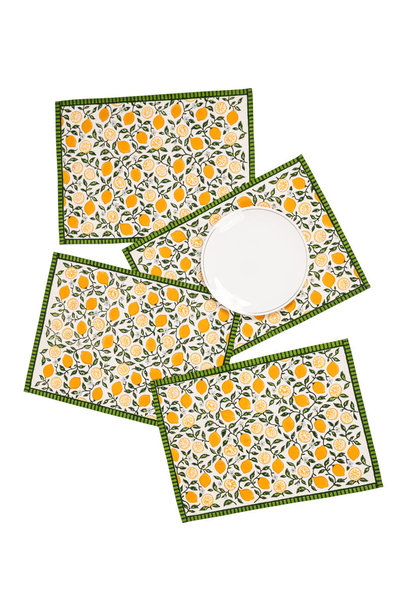 Capri Lemons Blockprint Placemat, Set of 2