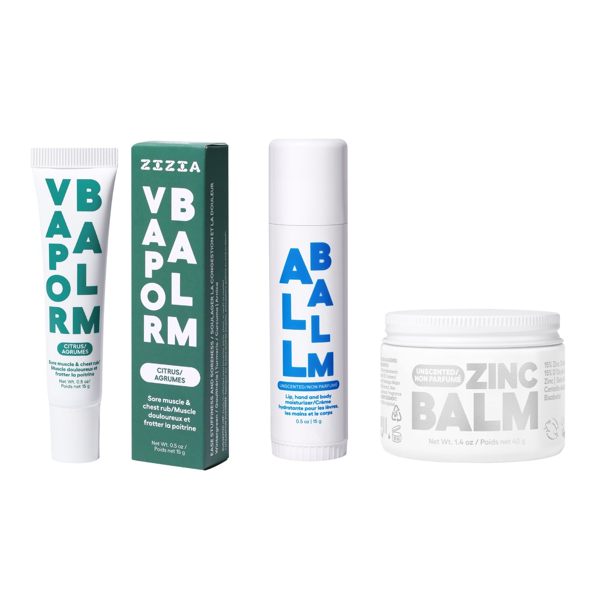 Gym Essentials (Vapor Balm + Zinc Balm + Unscented All Balm)