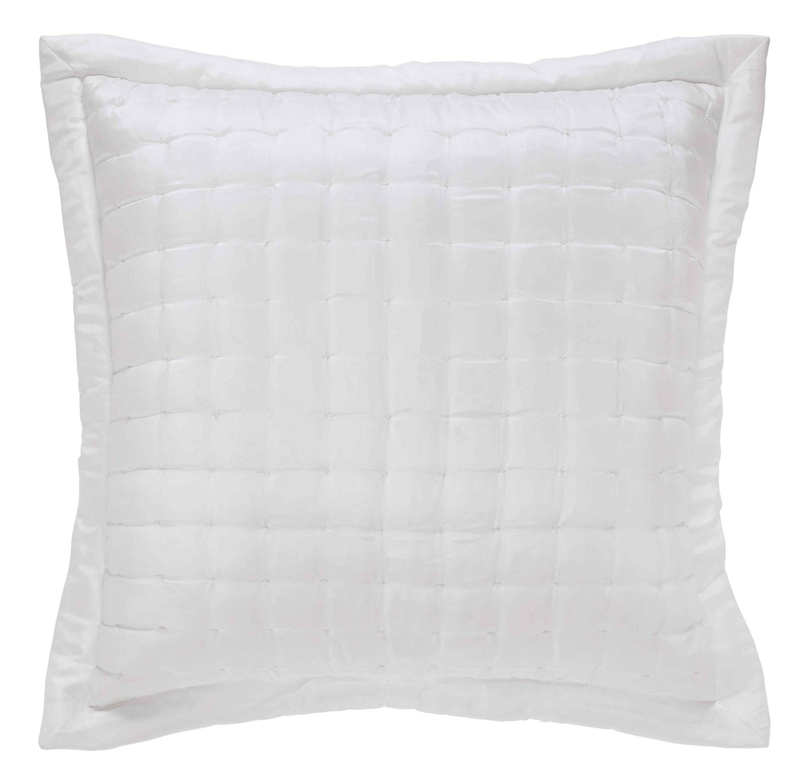 ES-332-DUP-X_1|Bright white quilted decorative throw pillow with a contemporary box-stitch pattern, ideal for modern bedroom accents.