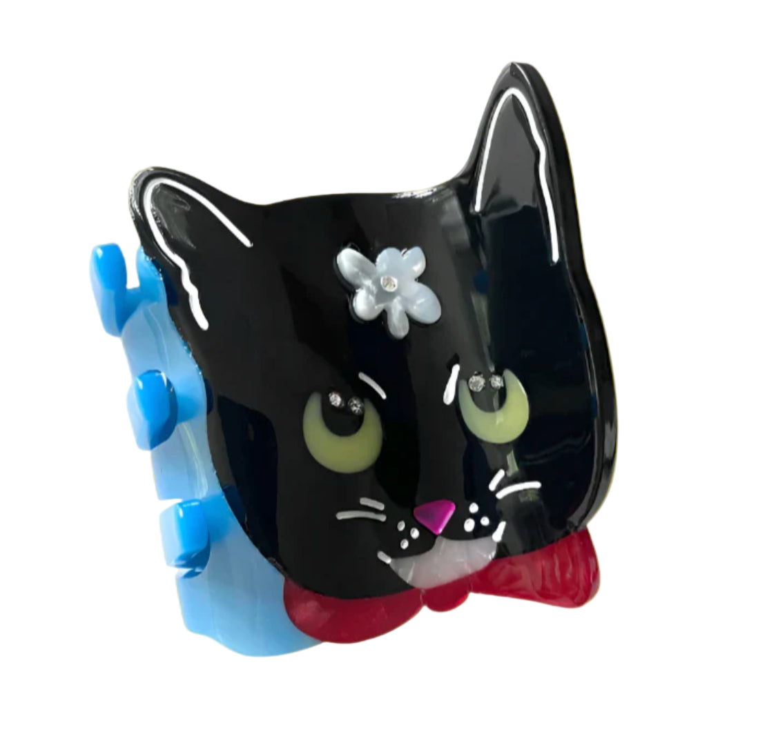 Naoko cat hair claw, inspired on my weird and sweet tuxedo baby. Handmade on cellulose acetate, with splice technique, exquisite miniature details and crystals, that are tied directly to its value and make them unique and special. 