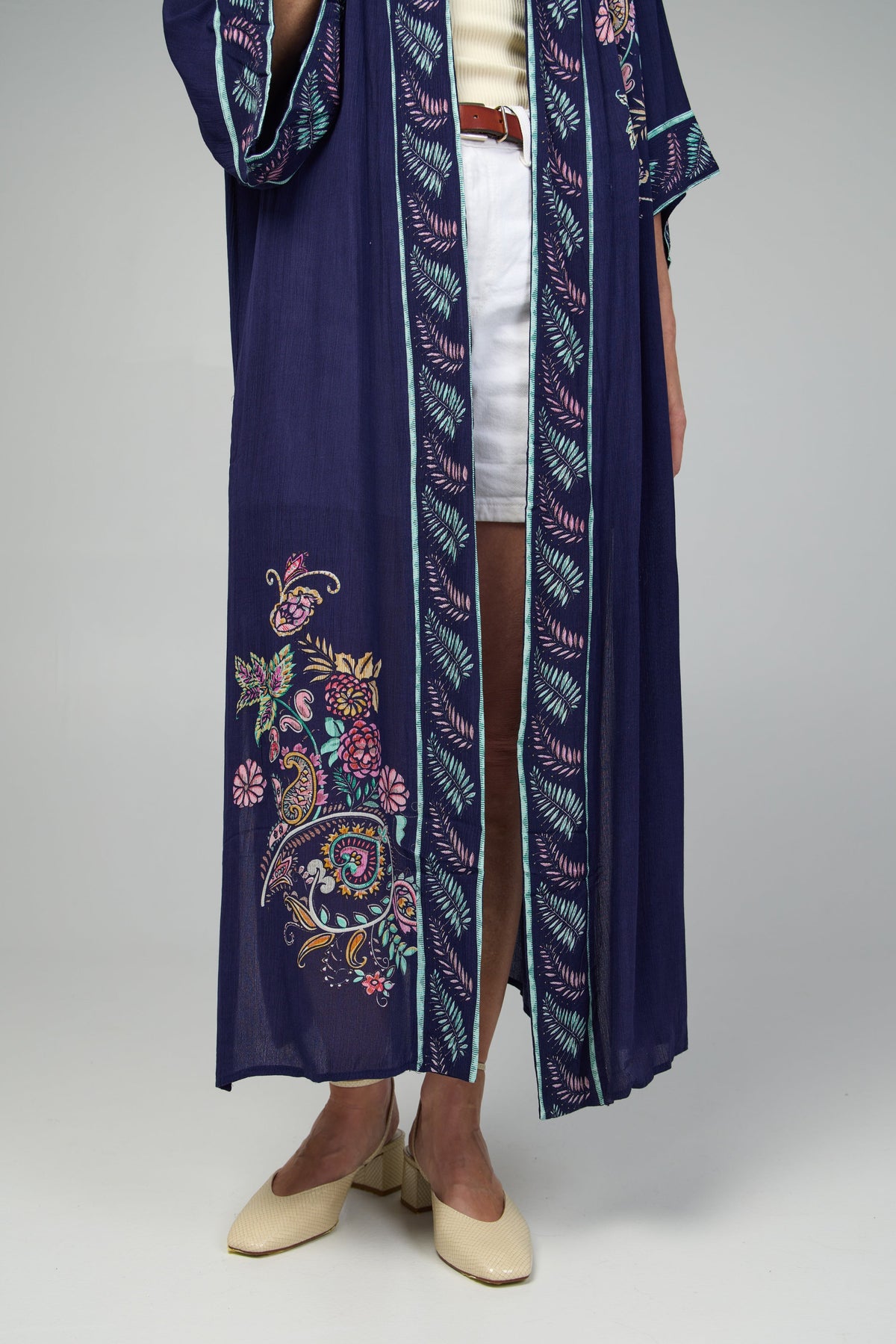 Flowy Paisley Kimono Long - Navy
