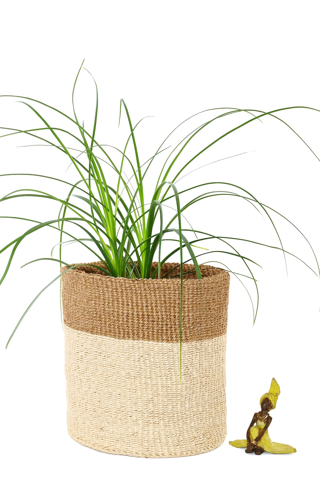 Medium Cream and Khaki Sisal Bin Basket