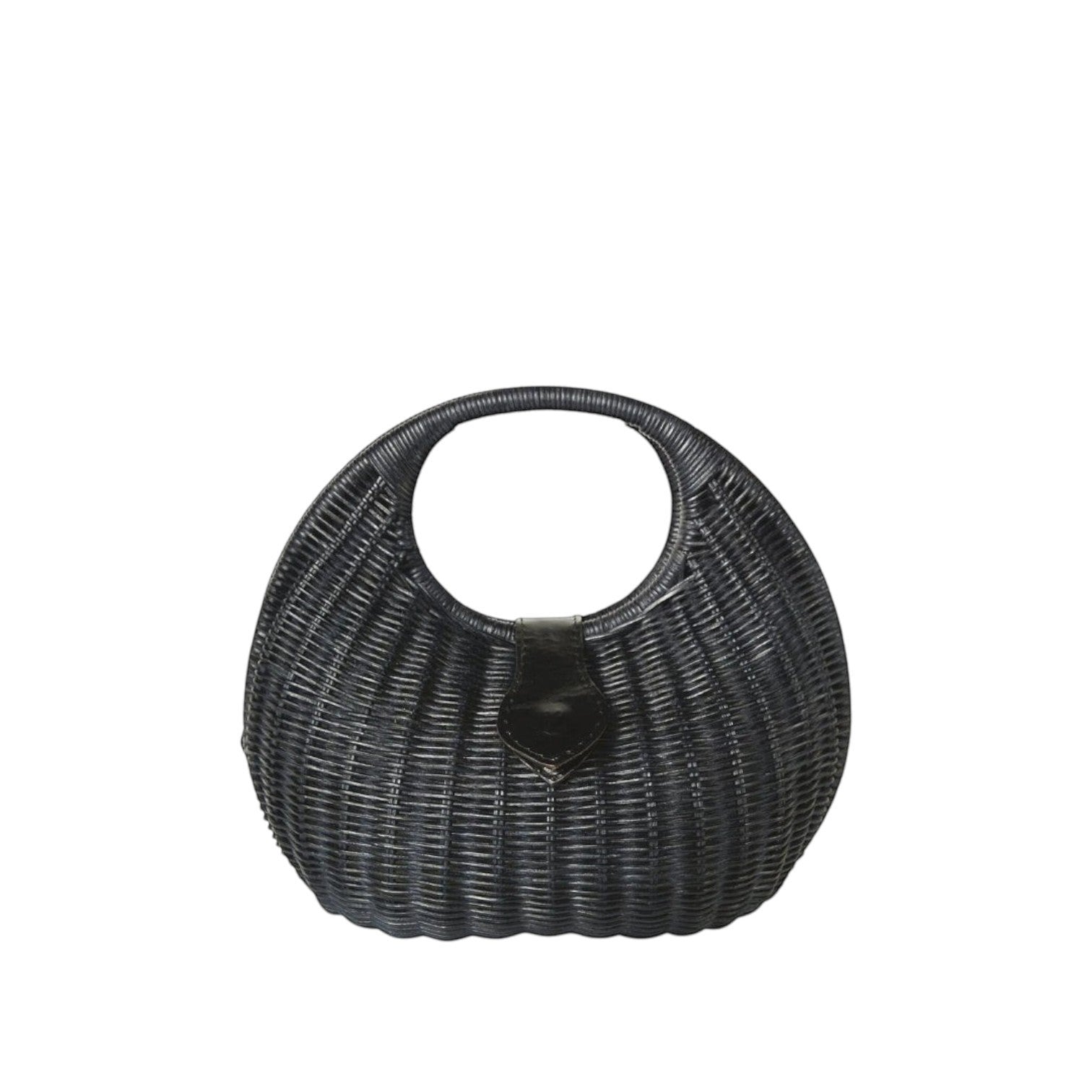 Shop Sarah Stewart Matilda black wicker handbag with leather trim and cotton lining. Oval handle.