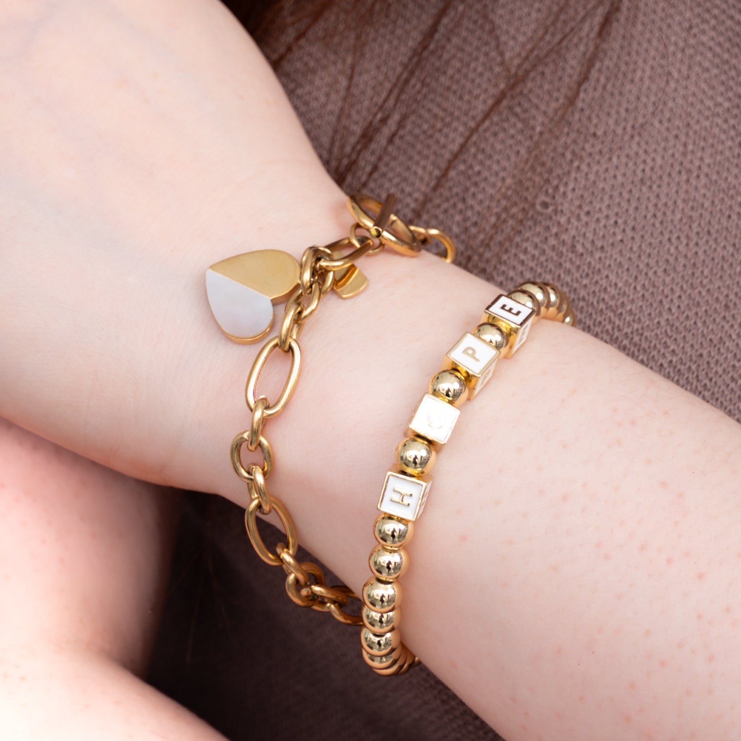 Gold chain bracelet, gold bracelet pairs, symbolism for hope, jewelry with purpose, special gift ideas for the holiday