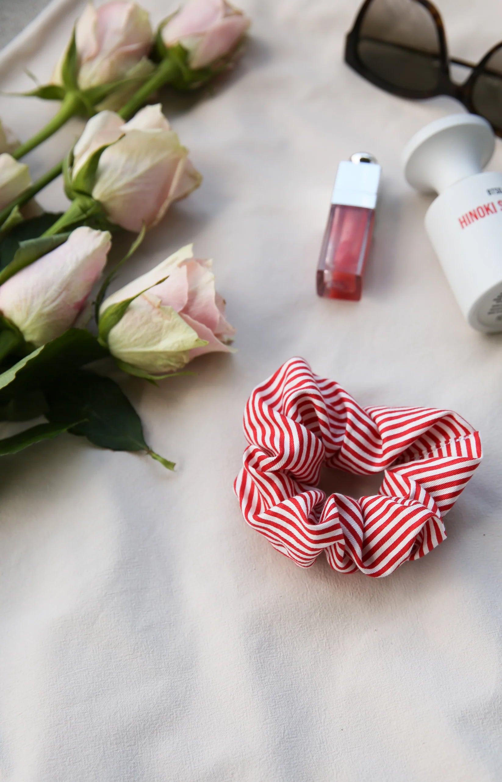 Stella Lounge Set Red scrunchie — matching red stripe cotton scrunchie accessory