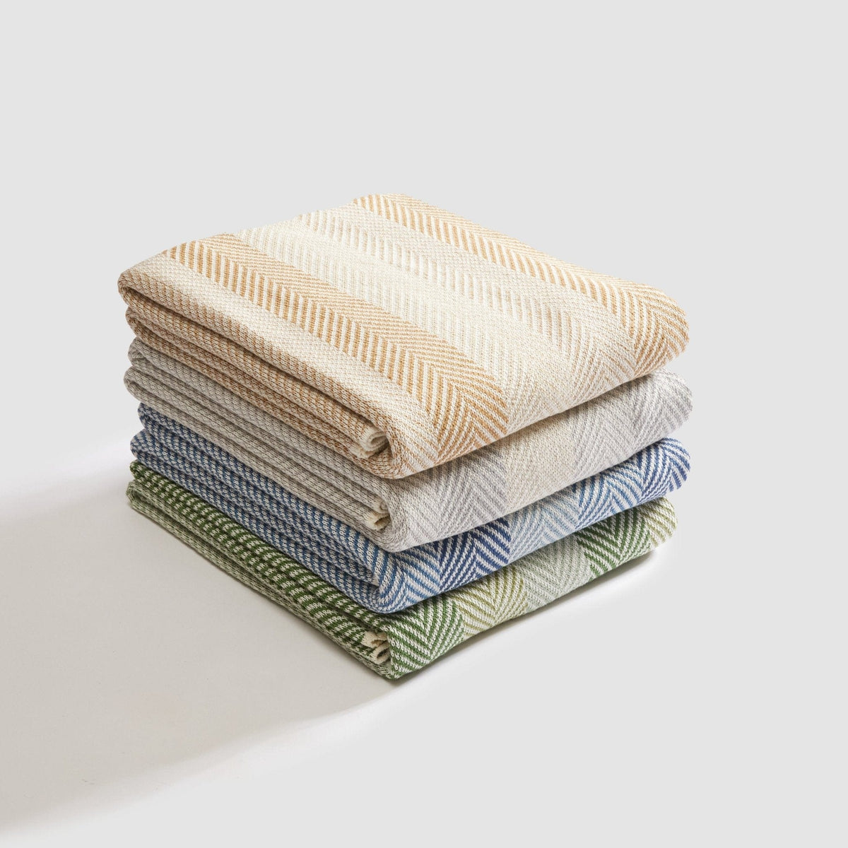 In2Green Eco Throw Cotton Sustainable Knit Striped | Chevron Throw Blanket - Herringbone Hues