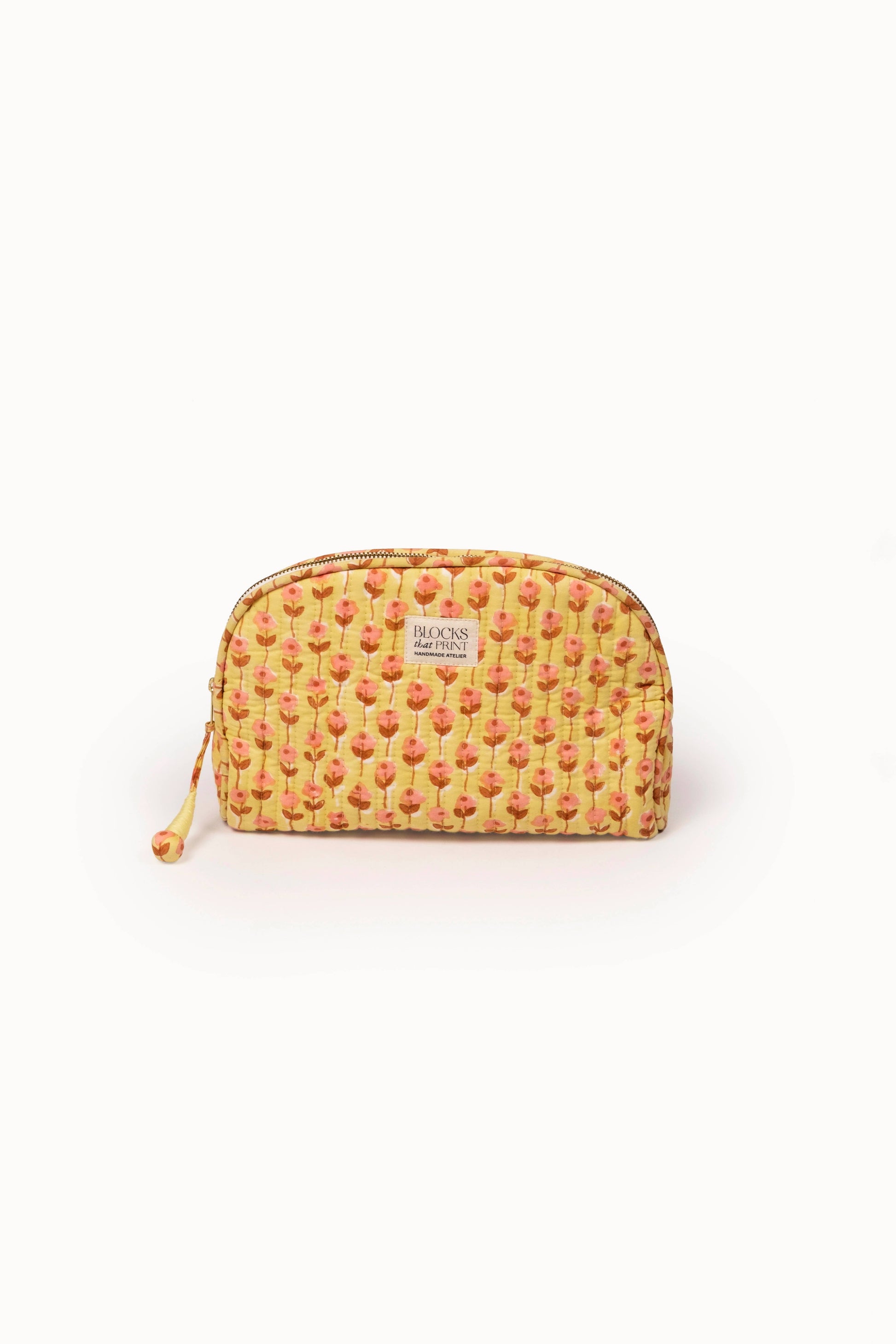 Medium Block Print Quilted Travel Pouch - Sunwashed Floral