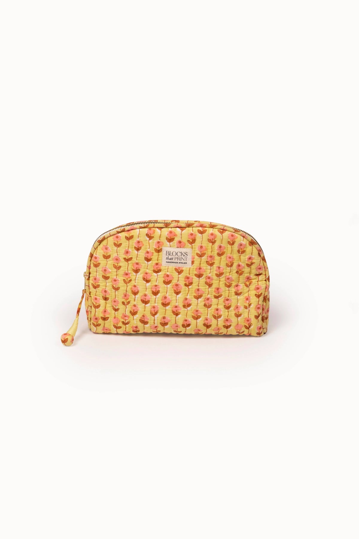 Medium Block Print Quilted Travel Pouch - Sunwashed Floral