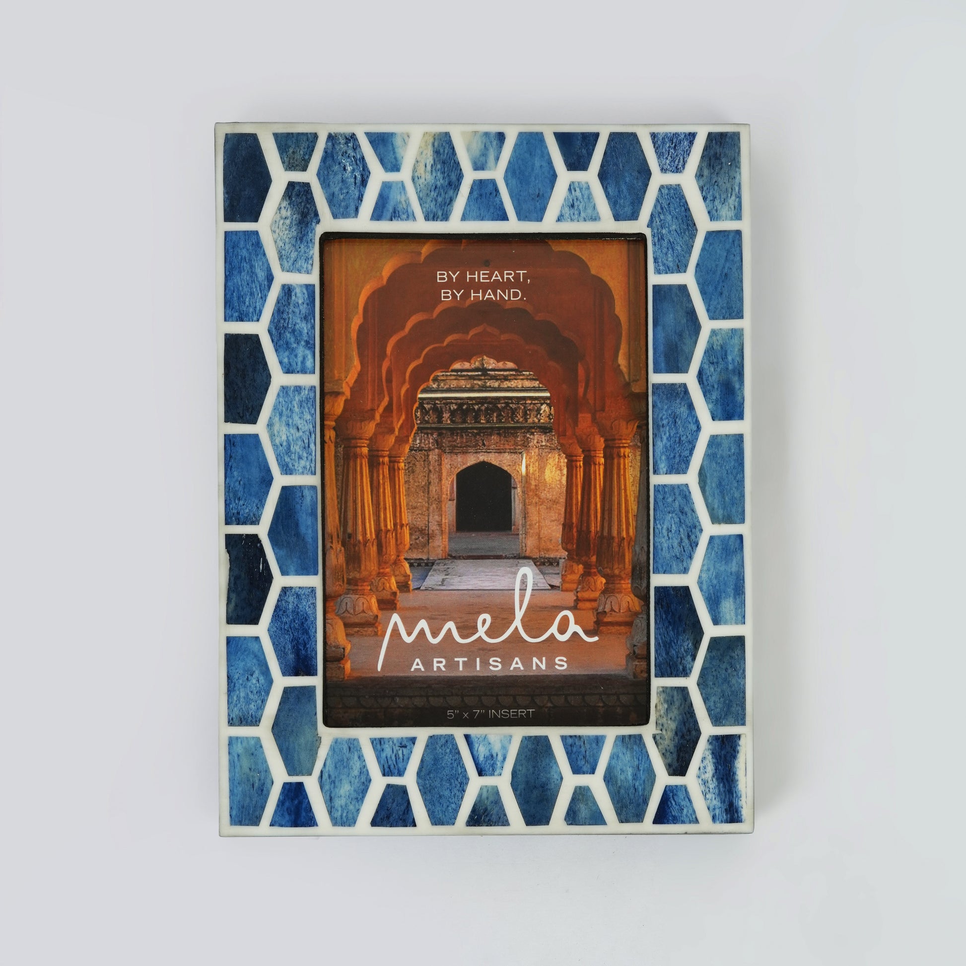 Gramercy bone inlay photo frame with floral mosaic design