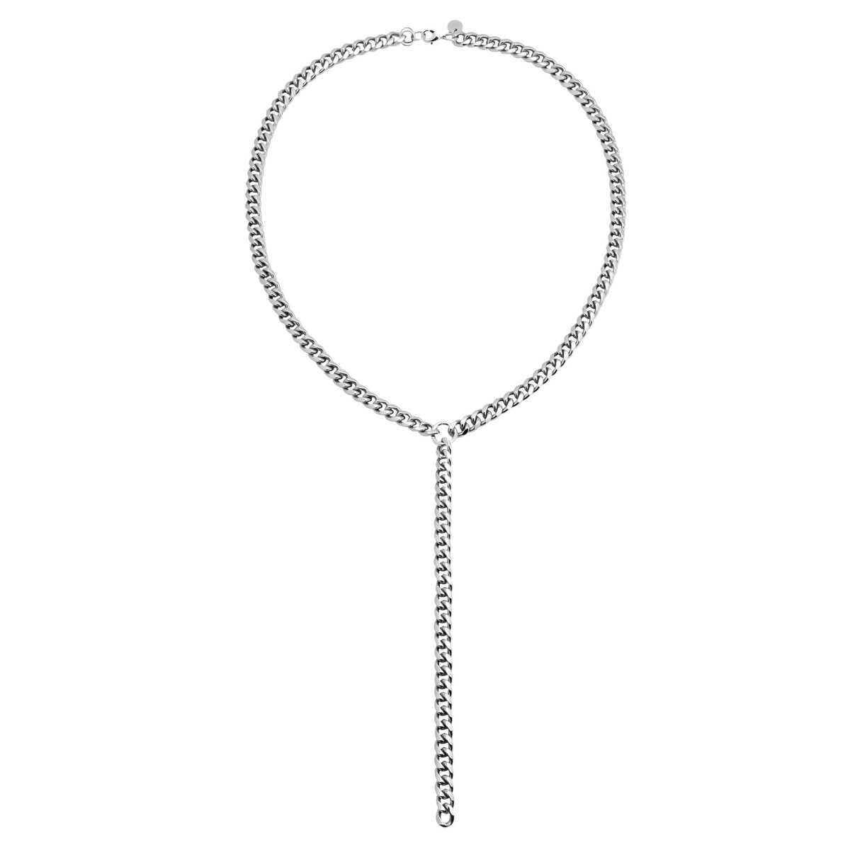 Silver chain Y-necklace from Curb Chain Lariat collection adding cool style