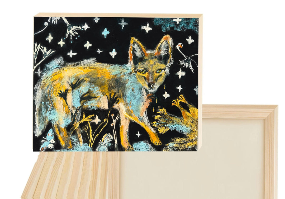 Nighttime Coyote and Chicken Folk Print, A Delightful Addition to Your Home, Folksy Coyote and Chicken Wall Art - Leopard Frog