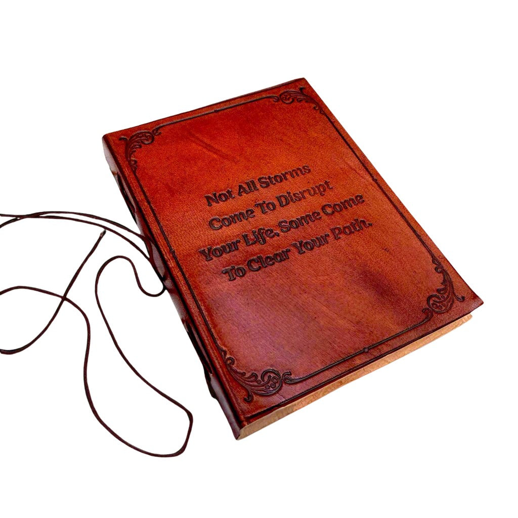 Vintage leather journal with quote embossed cover – handcrafted and perfect for daily reflection or gratitude journaling